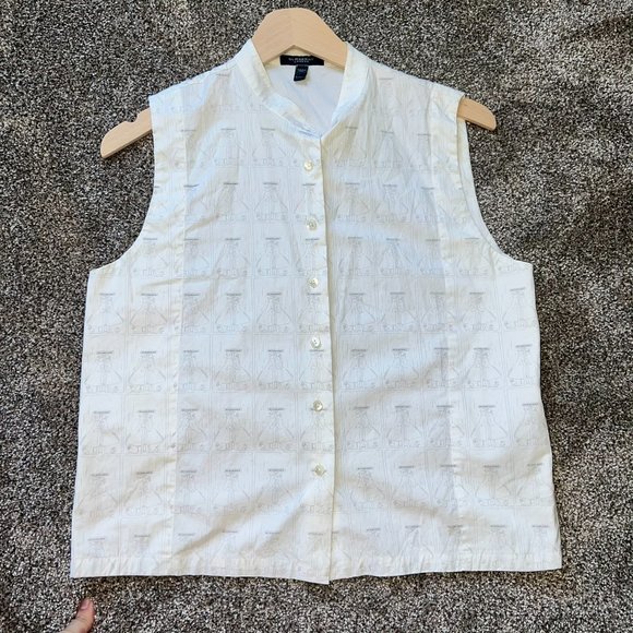 Burberry Collared Button Down Logo Print Sleeveless Tank Top - Picture 9 of 11
